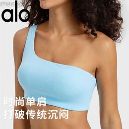 Desginer Als Yoga Aloe Tanks New Alofitness Single Shoulder Sports Bra Womens Feel Water Drop Type Shockproof Tank Top