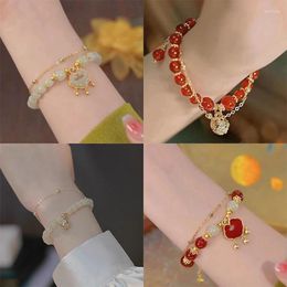 Charm Bracelets Chinese Long Life Lock Jade Bracelet Female INS High Value Student String Girlfriend Ancient Style Accessory Gifts