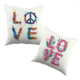 Pillow Love And Peace Label Pattern Printed Cover Colourful Letter Design Throw Case Year Decorative