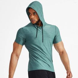 Men's Hoodies Men Hoodie Slim Fit Drawstring With Short Sleeves For Sport Wear Solid Color Mid Length Pullover Top