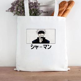 Storage Bags Shopper Tote Harajuku Women Anime Jujutsu Kaisen Manga Female Canvas Shoulder Bag Shopping Handbag Eco Large-capacity