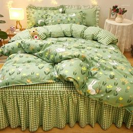 Bedding Sets 4PCS BBSET Duvet Cover Set Green Plants And Korean Princess Style Small Fresh Bed Skirt Thick King Size