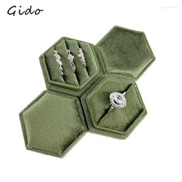 Jewelry Pouches Box Double Slots Holder Three Rings Ear Studs Storage Case Wedding Propose Gift