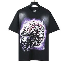 Men's T-shirts Mens T-shirts Hellstart Street Fashion Wash Black Series Trendy Brand Crack Lightning Short Sleeve for Men and Womenj8zu