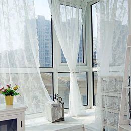 Curtain 1PCS White Embroidery Flower Screens European Style Solid Voile Tulle Sheer For Bedroom Living Room Windows Curtains