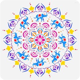 Gift Wrap 1pc Mandala Elephant Painting Stencil 11.8x11.8inch Reusable Border Drawing Flower Decoration