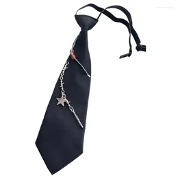 Bow Ties Punk Small Black Neck Tie With Metal Chain Star Heart Crystal Pendant Pretied Necktie Bowtie For Women Mens Uniform