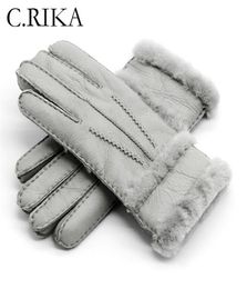 100 Genuine Sheepskin Leather Gloves Women Winter Autumn Fashion Warm Fleece Snow Mittens Men Outdoor Five Finger Wrist 2201111618422