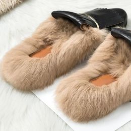fur slides Muller shoes 2020 new outdoor wild casual rabbit fur slippers female lazy shoes flat half slippers women's shoes