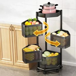 Kitchen Storage Household Rack Living Room Bathroom Basket Organiser Multi-layer Rotating Shelf With Wheels