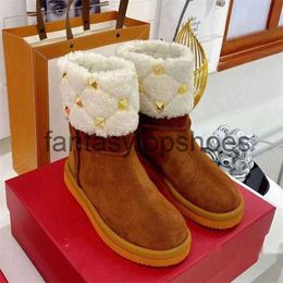 Valention Boots Valentines VT Valentine Suede Snow Wool Winter Warm Cowhide Ankle Casual Chunky Platform Half Booties Womens Outdoor Shoes Luxury Flat Shoes Factor