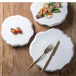 Plates Creative Irregular Stone Ceramic Plate Western Steak Dessert Black And White Gold Shaped Tableware Dinner