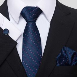 Neck Tie Set 100% Silk Tie Handkerchief Pocket Squares Cufflink Set For Men Necktie Blue Clothing Accessories Fit Wedding Party Office