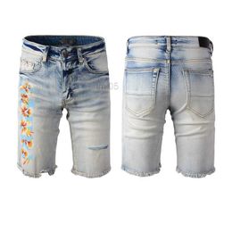 Mens Jeans Man Short Jeans Ripped Denim Skinny Designer Pant for Youth Shorts Straight Jogger Zipper Mens Flower Print Little Blue Distress Destroyed Slim Fit with Po