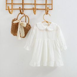 Girl Dresses Korean Ins Spring Autumn Baby Girls Dress Solid Colour Lace Embroidery Vintage Sweet Kid Simple Children