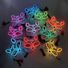 Fox LED Luminous Light Frenzy Up Costume Anime Half Face Cat Holiday Festival Party Cosplay Mask For Adults Kids 0416