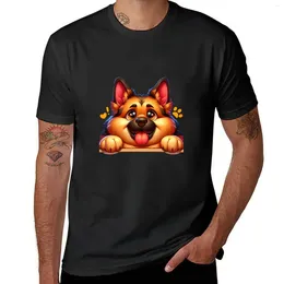 Men's Polos Dog Peeking German Shepherd Cartoon Design T-Shirt Blouse Korean Fashion Sports Fans Blanks Cotton