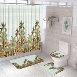 Shower Curtains Tropical Jungle Palm Tree Curtain Set Anti-Slip Rug Toilet Lid Cover Bath Mat Summer Leaves Floral Bathroom Decor Screen