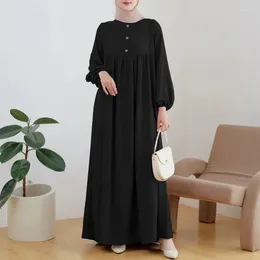 Ethnic Clothing Middle Eastern Muslim Women's Long Robe Spring And Autumn Luxurious Fashion Casual Lantern Sleeves Simple Solid Colour Dress