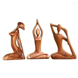 Decorative Figurines Wooden Yoga Pose Sculpture Abstract Meditation Statue Hand Carved Wood Fragrant Art Decoration For Living Room
