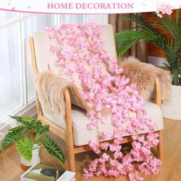 Decorative Flowers Artificial Cherry Blossom Rattan Outdoor Wedding Background Decoration Home Chair Arch Floral Arrangement