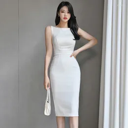 Casual Dresses Summer Dress Women 2024 Korean Fashion Elegant Slim Sleevelss O-neck Jacquard Bodycon Office Lady Vestidosv Robe