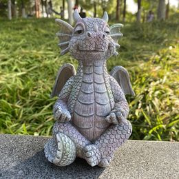 Garden Statue Resin Crafts Cute Meditation Dragon Outdoor Courtyard Home Decoration