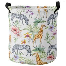 Laundry Bags Giraffe Zebra Leaf Animal Plant Foldable Basket Large Capacity Waterproof Clothes Storage Organiser Kid Toy Bag