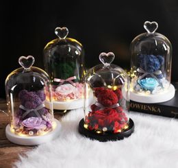 Teddy Bear Rose Flowers In Glass Dome Christmas Festival DIY Cheap Home Wedding Decoration Birthday Valentine039s Day Gifts7596096