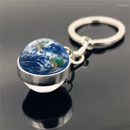 Decorative Figurines Planet Silver Plated Keychain Solar System Earth Astronomy Charms Jewelry Glass Ball Pendant Key Ring Hanging