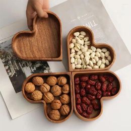 Plates 1PC Natural Wooden Tray Heart Shaped Sushi Trays Dessert Cake Plate Coffee Cup Snack Fruit Platter Dish