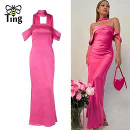 Casual Dresses Tingfly Designer Fashion Solid Color Cold The Shoulder Slim Fit Bodycon Everning Party Night Lady Occassion Dress