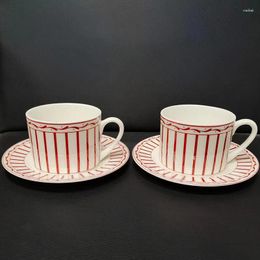 Mugs Court Style Coffee Cup And Saucer Set Mug 4-piece Simple Stripe Gift Box Light Luxury High-end Package