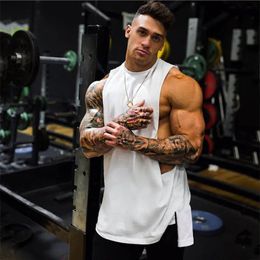 Mens Extend Cut Off Sleeveless Shirt Gym Stringer Vest Blank Hip-Hop Muscle Tees Bodybuilding Tank Top Fitness Clothing 240511