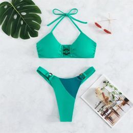 Women's Swimwear Hollow Out Splicing Bikini Rings Sexy Bandeau Swimsuit Push Up Two Piece Y2K Women Beach Thongs High Waist Bathing Suit