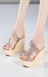 Sandals Large Size 43 Summer Platform Shoes Wedges Slippers 2022 Silver amp Gold Rhinestone Wedding High Heel Slides Women39s7055751