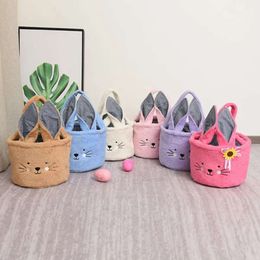 Easter New Bunny Handbag Plush Furry Rabbit Egg Basket Hunt Bags Canvas Cotton Bucket Tote With Fluffy Tail For Party Decoration