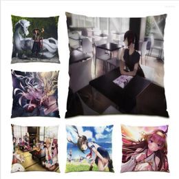 Pillow Living Room Decoration 45x45 Cover Japanese Anime Cute Beautiful Girl Poster Case Velvet Cartoon Home Decor E0923