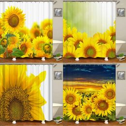 Shower Curtains Sunflower Yellow Flower Print Pattern Bathroom Curtain Home Decor Polyester Waterproof With Hooks