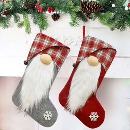 Xmas Christmas Stockings Candy Hanging Socks Personalised Santa Plaid Decorations Family Party Holiday Favour By Sea