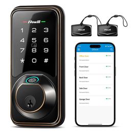 Smart Latch, Zowill 6-in-1 Smart Suitable for Front Door, Keyless Entry Fingerprint Electronic Touch Screen Keyboard Door Lock, with Key Sharing and APP