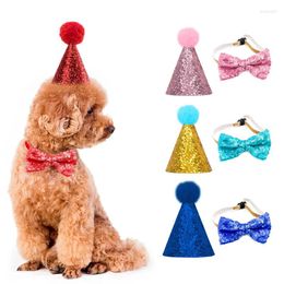 Dog Apparel 50PCS Pet Cat Party Hats Sequins Bow Ties Puppy Birthday Accessories Supplies