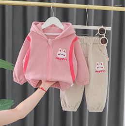 Clothing Sets Korean Style Baby Boutique Outfits Autumn Winter Girl Cartoon Fleece Zipper Hooded Jackets And Pants Thicken Boys Suits