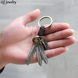 Keychains Retro Alloy Leather Feather Keychain Metal Tassel Key Chain Ring For Men Women Car Pendant Keyring Jewellery Gifts