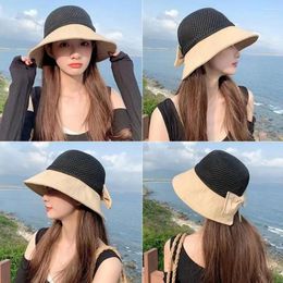 Berets Women's Hat Spring Summer Fashion Sun Protection Beach Travel Outdoor Fisherman UV Bow Braided V5H0