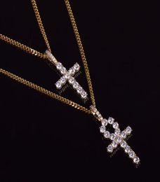 Iced Zircon Ankh Necklace Set Gold Silver Copper Material Bling CZ Key To Life Egypt Necklace Hip Hop Jewelry1082550