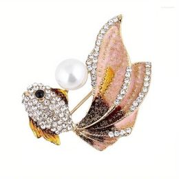 Brooches Women Elegant Carp Rhinestone Cute Creative Brooch Jewellery Fashion Pearl Fish Pin Accessories For Lady Gift