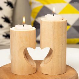 Candle Holders 2PCS Wooden Heart Shaped Holder Tree Stump Candlestick For Home Table Wedding Party Decor Valentine's Day Ornaments