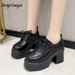 Dress Shoes White Black Platform Heel Thick-soled Trend British Style Simple Casual Women's Women Chunky Punk