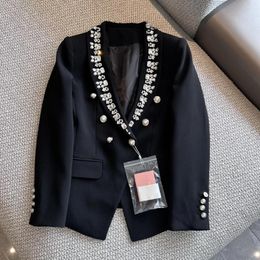 Women's Suits Autumn And Winter Diamond-studded Double-breasted Heavy Industry Nailed Beaded Green Fruit Collar Suit Jacket